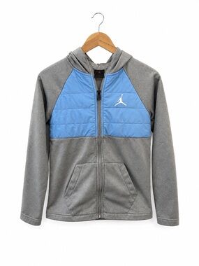 Jordan Gray and Light Blue Hooded Puffer Jacket